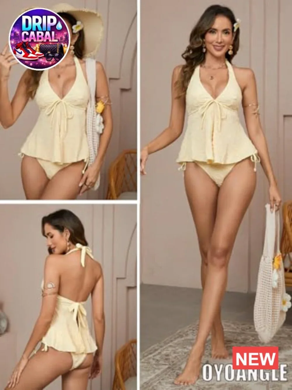 Tankini Swimsuits Textured Flowy Halter Bikini Set Tummy Control Modest Bathing